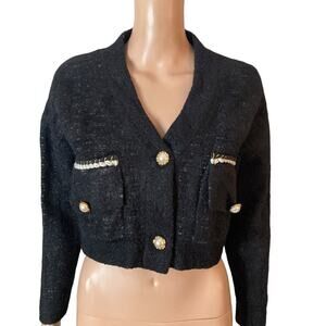 Vintage Cropped Jacket Wool Blend Womens Small Pearlescent Buttons